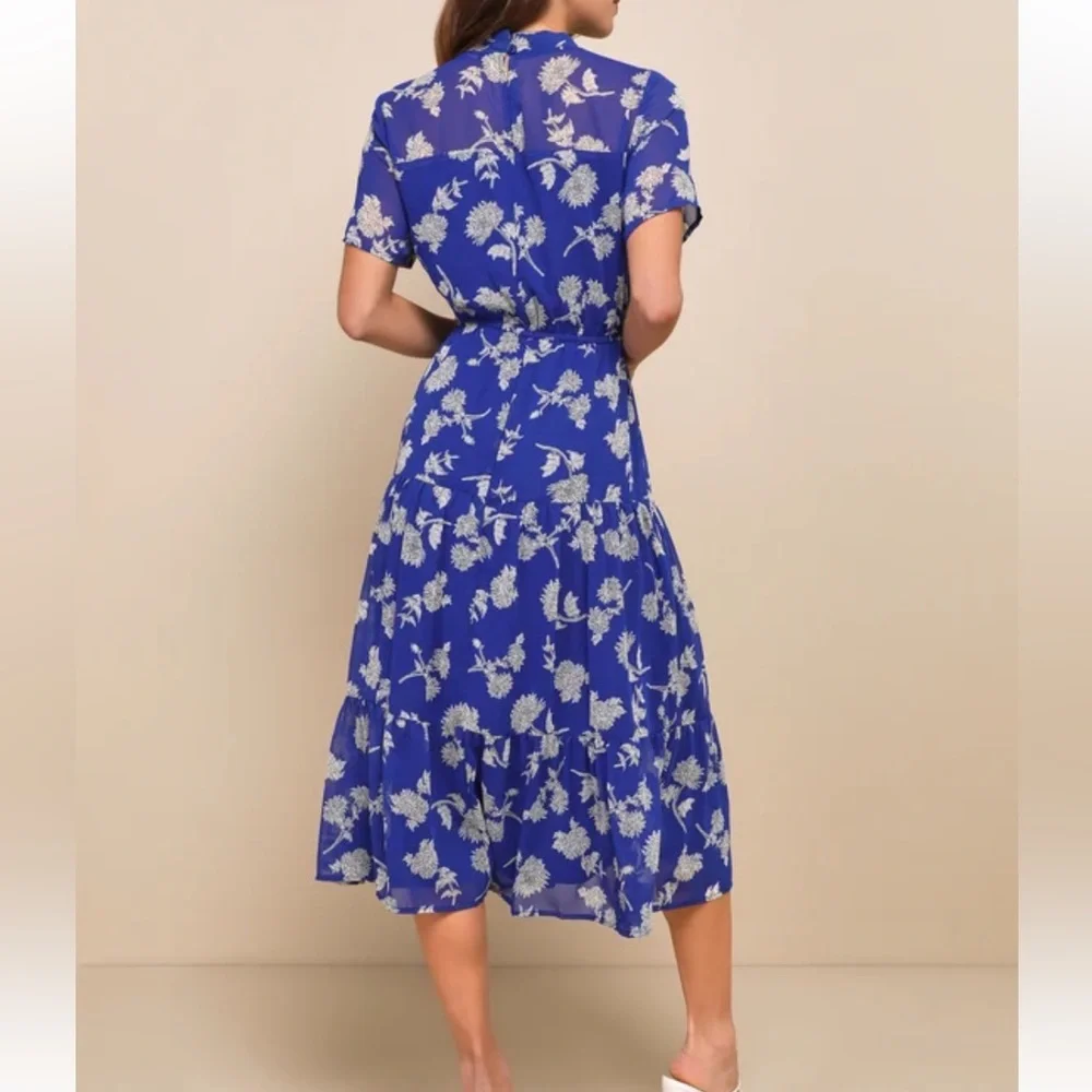 Lulus Floral Print Royal Blue Midi Dress XS/S - Picture 3 of 12
